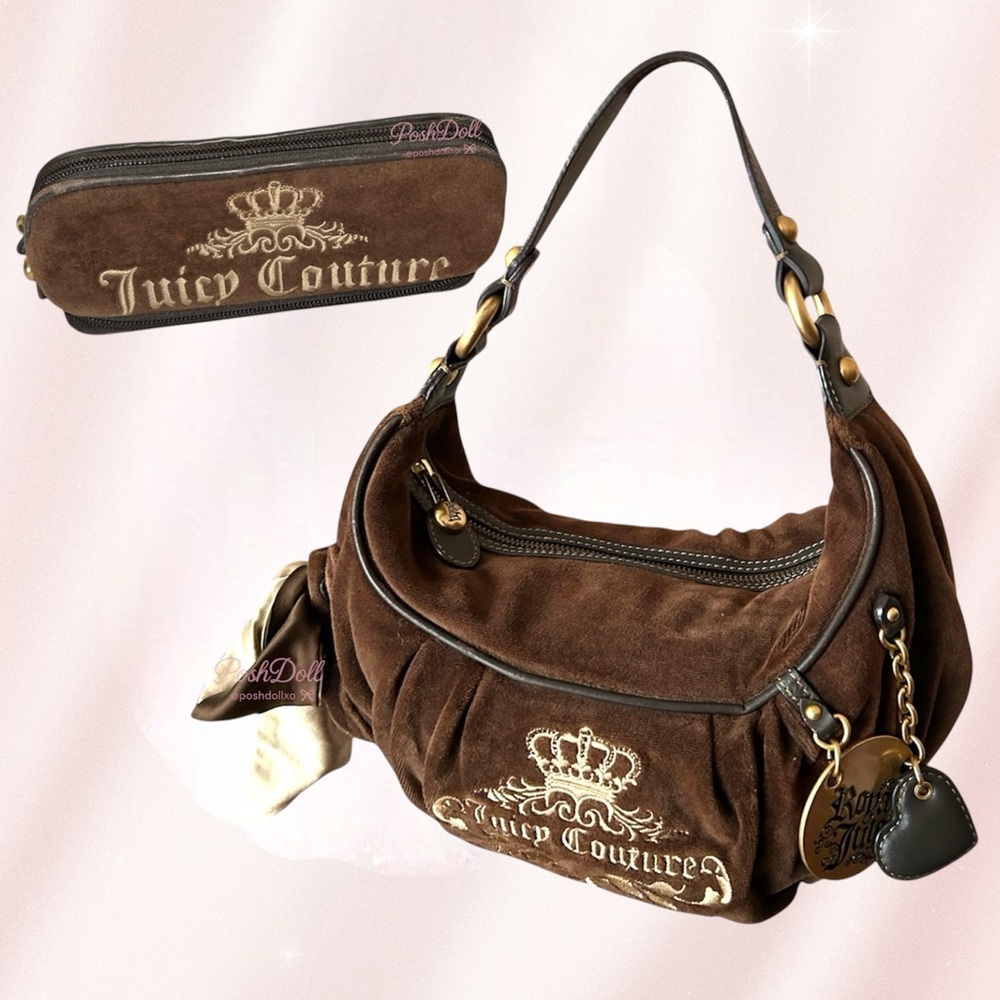 Sold 🎀 Vintage Juicy Couture Brown Velour Royal Juicy Hobo Bag + Matching Case ✨